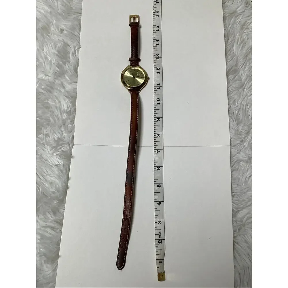 Michael Kors Women's Slim Runway Gold Dial Leather Band Double-Wrap Watch F15-15